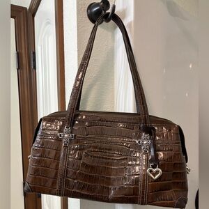 Brighton Brown Crocodile-Embossed Shoulder Bag with heart charm
